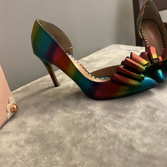 Betsy Johnson Metallic multi jewel colored heels. - Picture 3 of 5